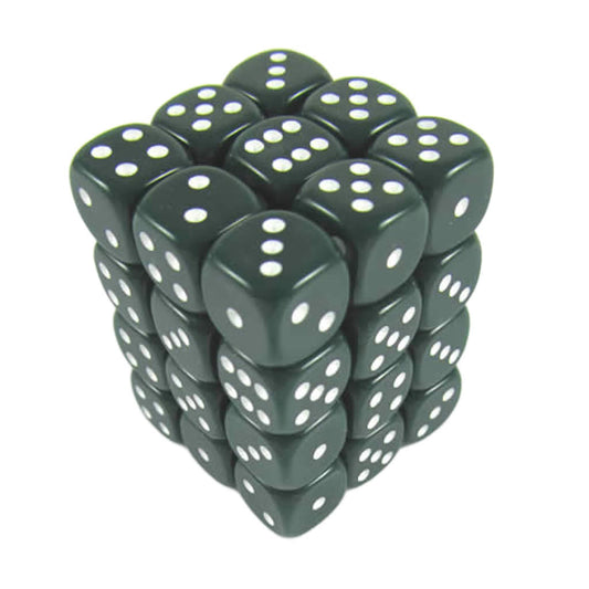 KOP05113 Green Opaque Deluxe Dice with White Pips D6 12mm (1/2in) Pack of 36 Dice