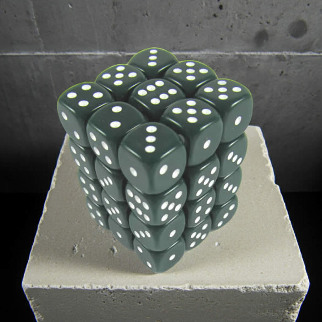KOP05113 Green Opaque Deluxe Dice with White Pips D6 12mm (1/2in) Pack of 36 Dice