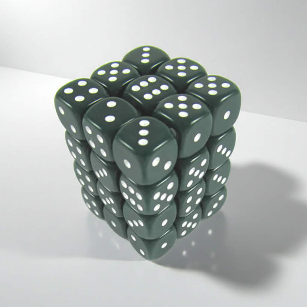 KOP05113 Green Opaque Deluxe Dice with White Pips D6 12mm (1/2in) Pack of 36 Dice