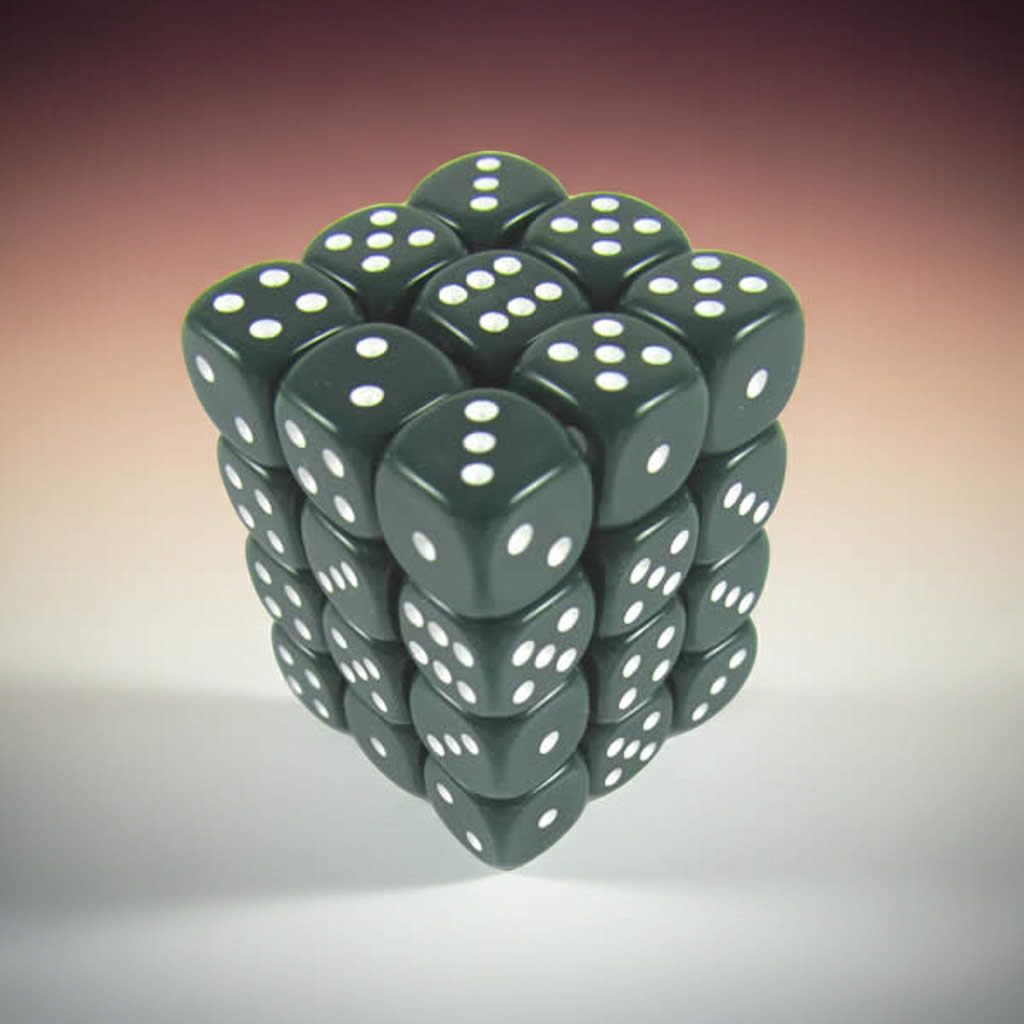 KOP05113 Green Opaque Deluxe Dice with White Pips D6 12mm (1/2in) Pack of 36 Dice