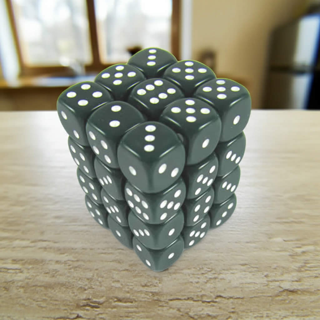 KOP05113 Green Opaque Deluxe Dice with White Pips D6 12mm (1/2in) Pack of 36 Dice