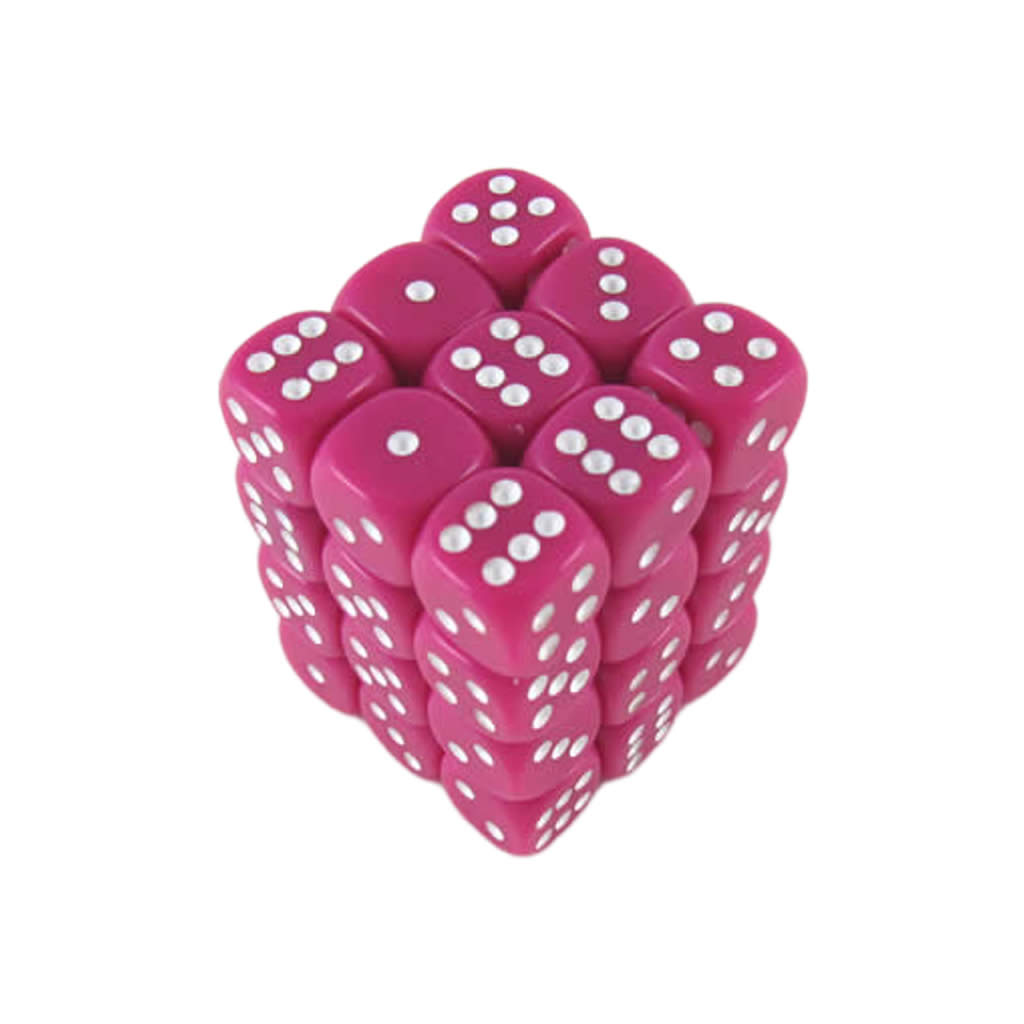 KOP05115 Pink Opaque Deluxe Dice with White Pips D6 12mm (1/2in) Pack of 36 Dice