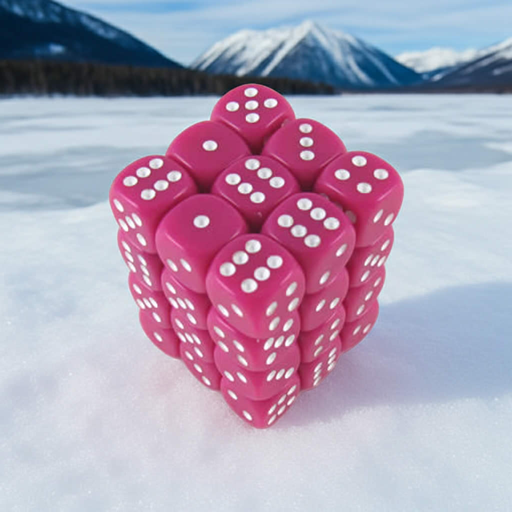 KOP05115 Pink Opaque Deluxe Dice with White Pips D6 12mm (1/2in) Pack of 36 Dice