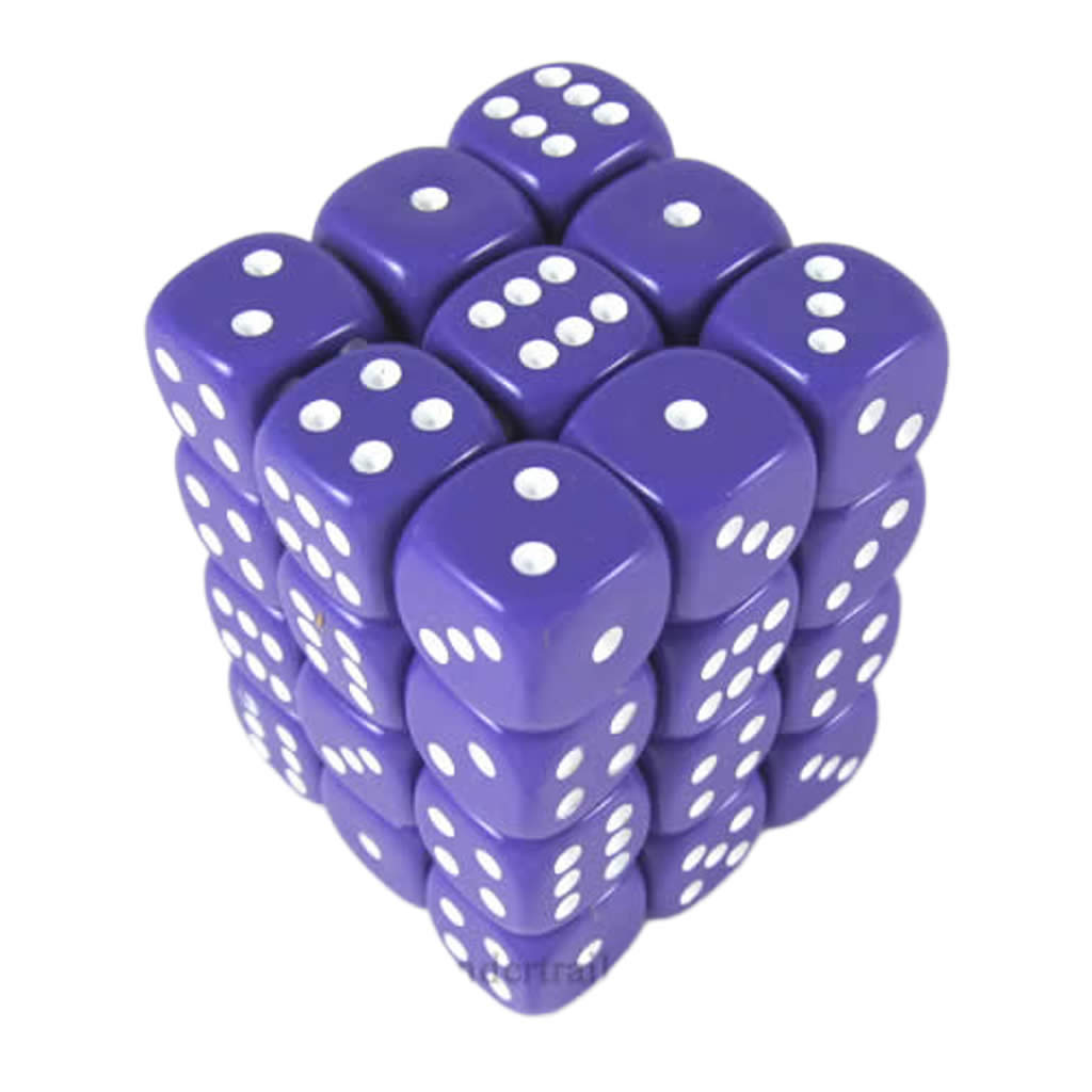 KOP05116 Purple Opaque Deluxe Dice with White Pips D6 12mm (1/2in) Pack of 36 Dice
