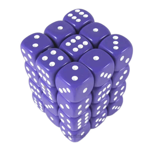 KOP05116 Purple Opaque Deluxe Dice with White Pips D6 12mm (1/2in) Pack of 36 Dice