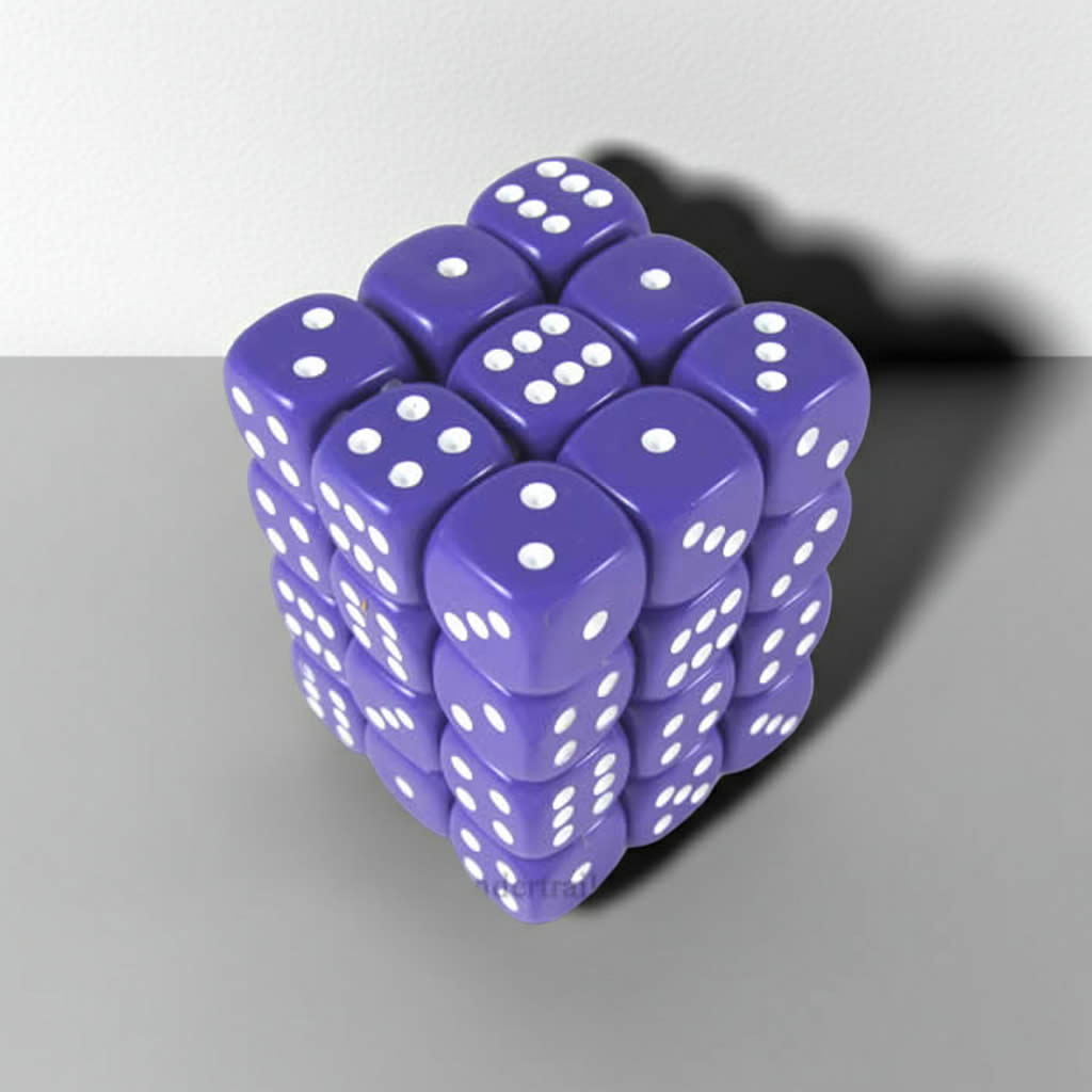 KOP05116 Purple Opaque Deluxe Dice with White Pips D6 12mm (1/2in) Pack of 36 Dice