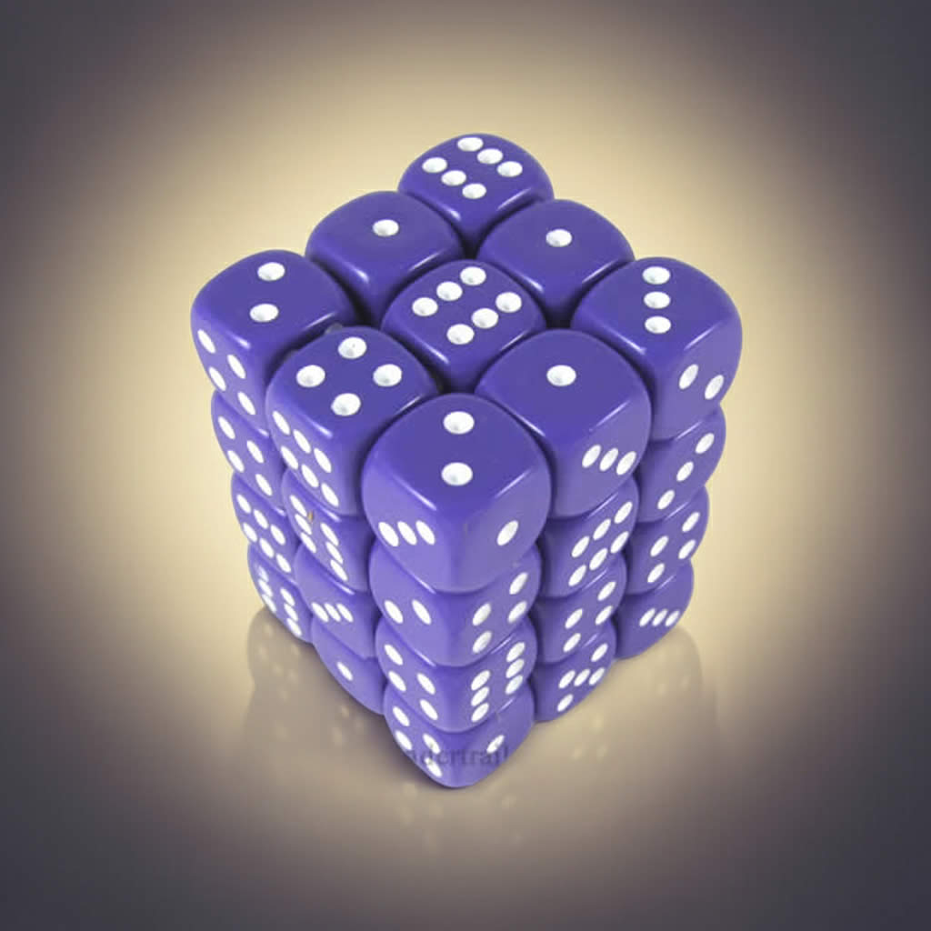 KOP05116 Purple Opaque Deluxe Dice with White Pips D6 12mm (1/2in) Pack of 36 Dice