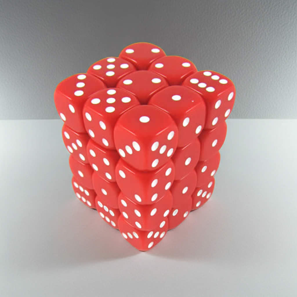 KOP05117 Red Opaque Deluxe Dice with White Pips D6 12mm (1/2in) Pack of 36 Dice