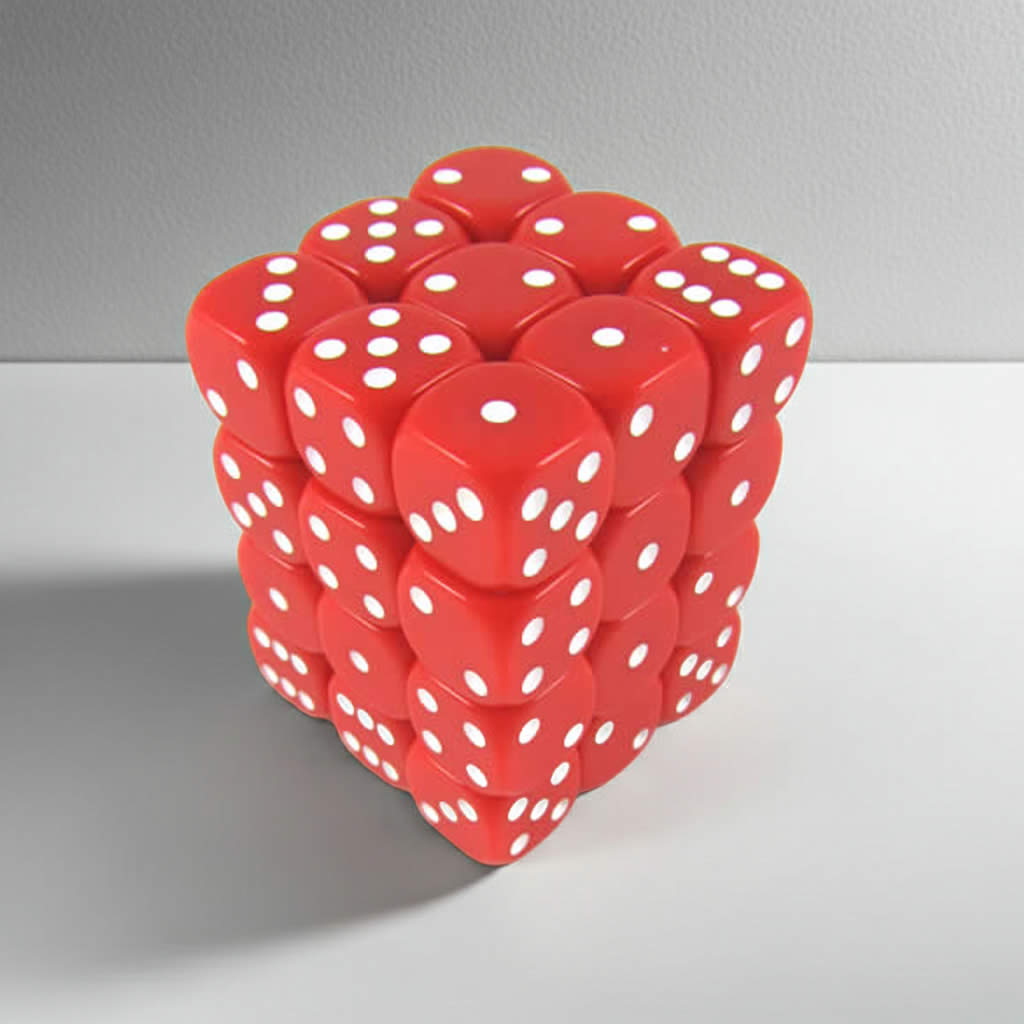 KOP05117 Red Opaque Deluxe Dice with White Pips D6 12mm (1/2in) Pack of 36 Dice