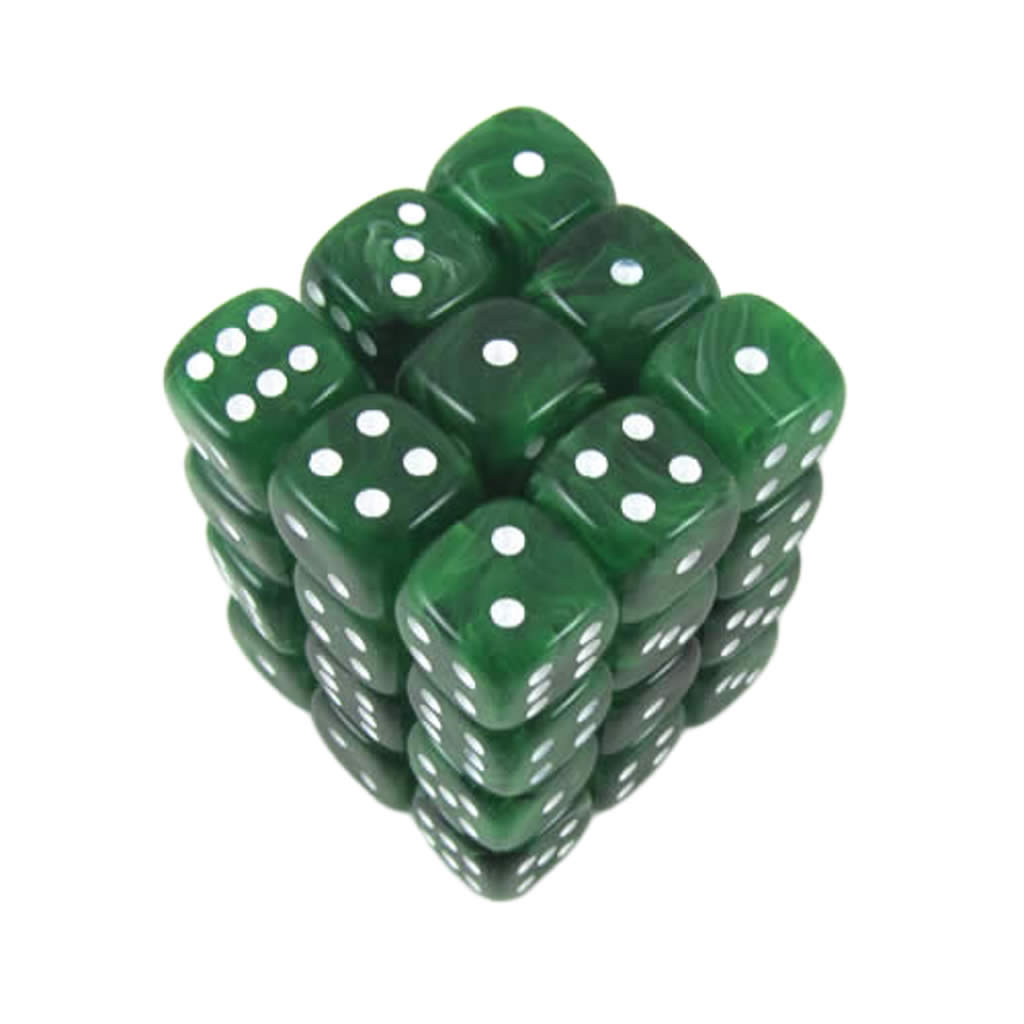 KOP05128 Ice Green Swirl Deluxe Dice with White Pips D6 12mm (1/2in) Pack of 36 Dice