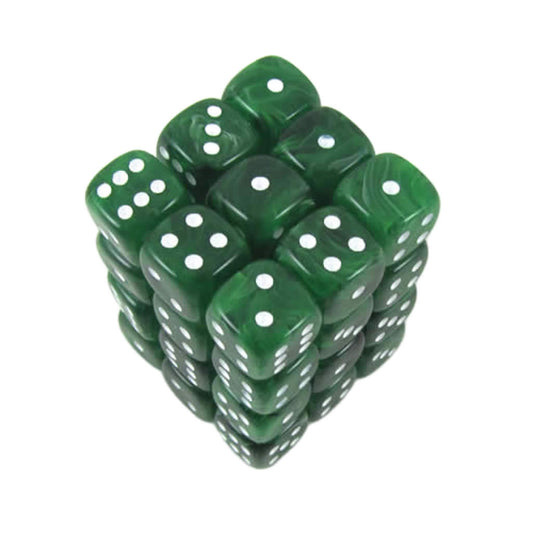 KOP05128 Ice Green Swirl Deluxe Dice with White Pips D6 12mm (1/2in) Pack of 36 Dice