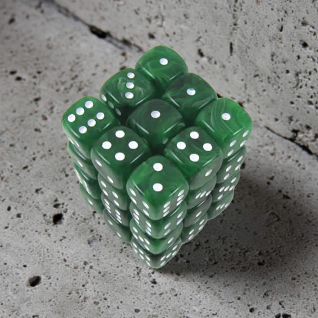 KOP05128 Ice Green Swirl Deluxe Dice with White Pips D6 12mm (1/2in) Pack of 36 Dice