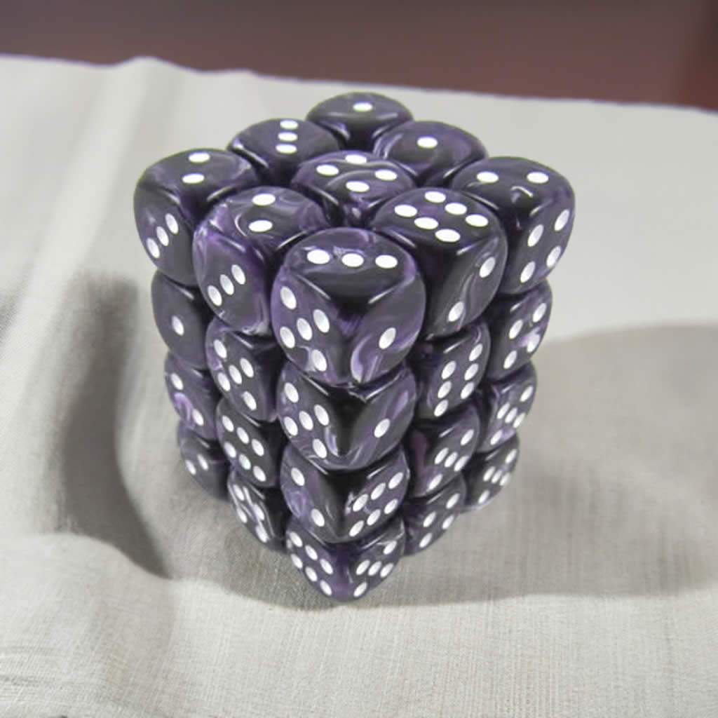 KOP05130 Purple Swirl Deluxe Dice White Pips D6 12mm (1/2in) Pack of 36