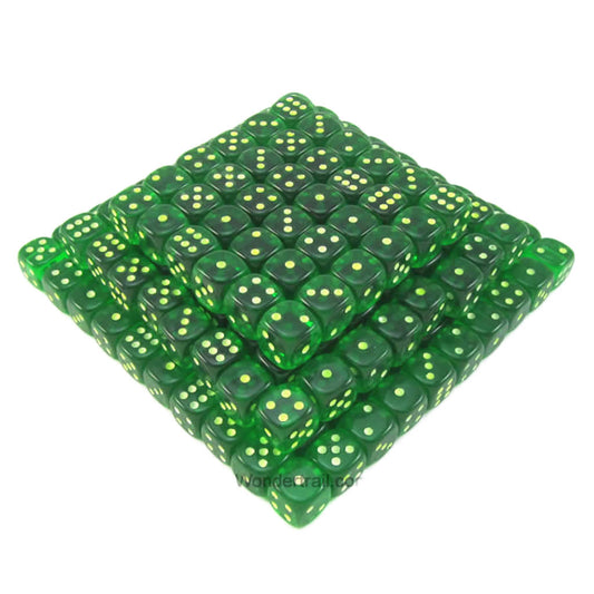 KOP05161 Green Transparent Dice Glow in the Dark Pips D6 16mm Bulk Pack of 200