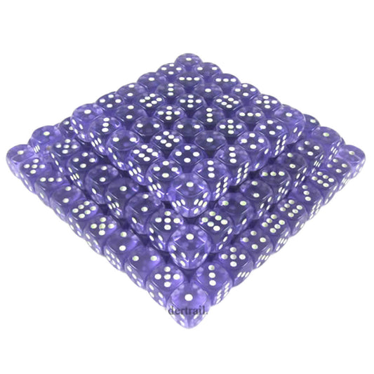 KOP05162 Purple Transparent Dice Glow in the Dark Pips D6 16mm Bulk Pack of 200