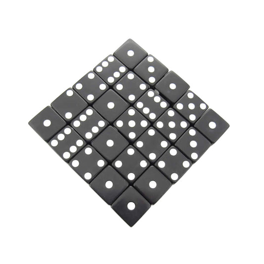 KOP05238 Black Opaque Dice with White Pips D6 25mm (1in) Bulk Pack of 50 Dice