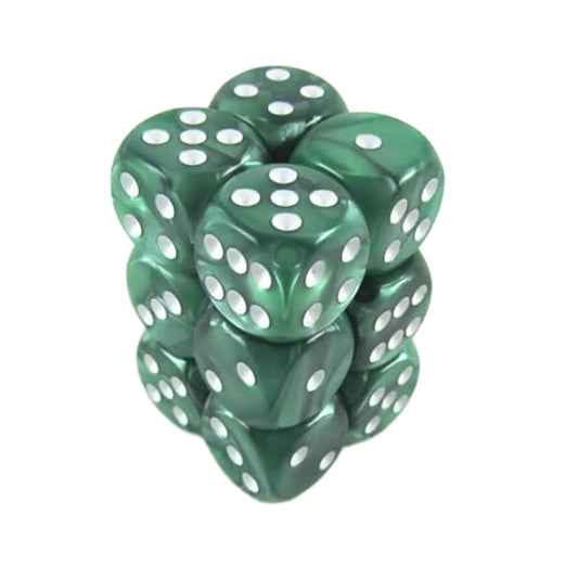 KOP08576 Green Marbleized Deluxe Dice White Pips D6 16mm Pack of 12