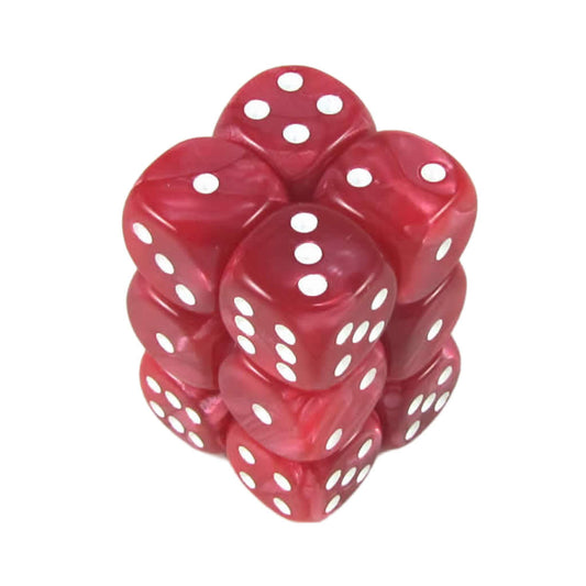 KOP08579 Red Marbleized Deluxe Dice White Pips D6 16mm Pack of 12