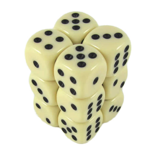 KOP08585 Ivory Color Opaque Deluxe Dice with Black Pips D6 16mm (5/8in) Pack of 12 Dice