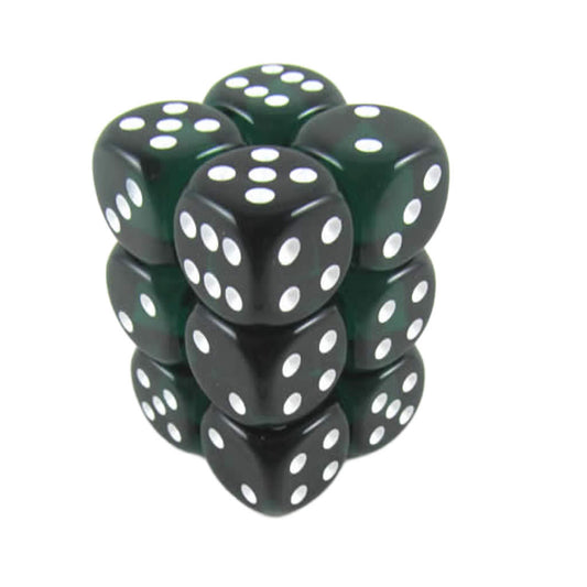 KOP08598 Green Transparent Deluxe Dice White Pips D6 16mm Pack of 12