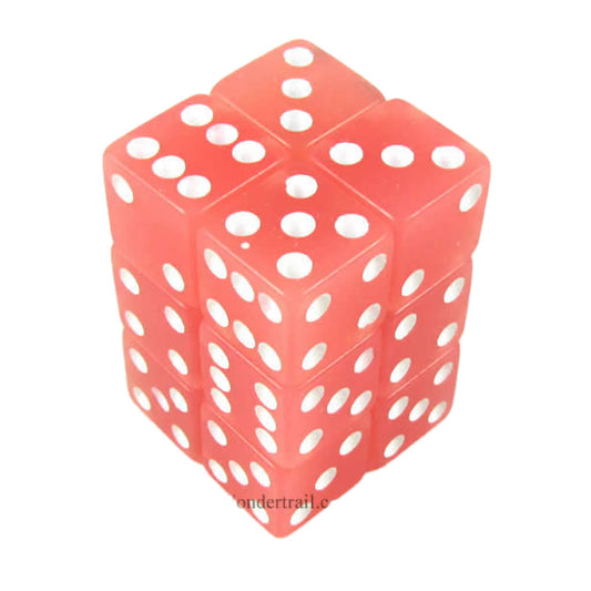 KOP08610 Peach Glow in the Dark Dice White Pips D6 16mm Pack of 12