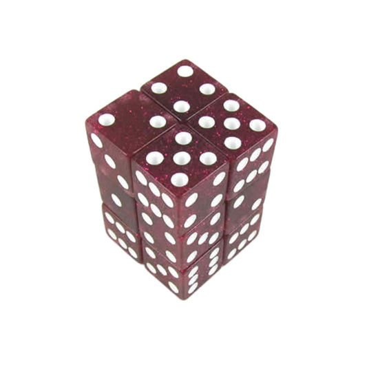 KOP08617 Purple Glitter Dice with White Pips D6 16mm (5/8in) Pack of 12