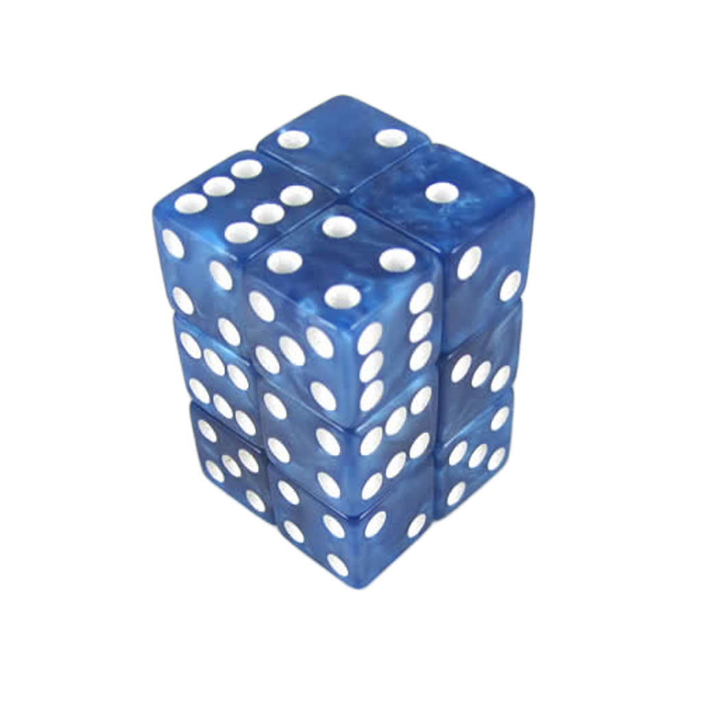 KOP08619 Blue Marbleized Dice with White Pips D6 16mm (5/8in) Pack of 12 Dice