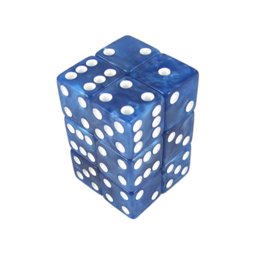 KOP08619 Blue Marbleized Dice with White Pips D6 16mm (5/8in) Pack of 12 Dice
