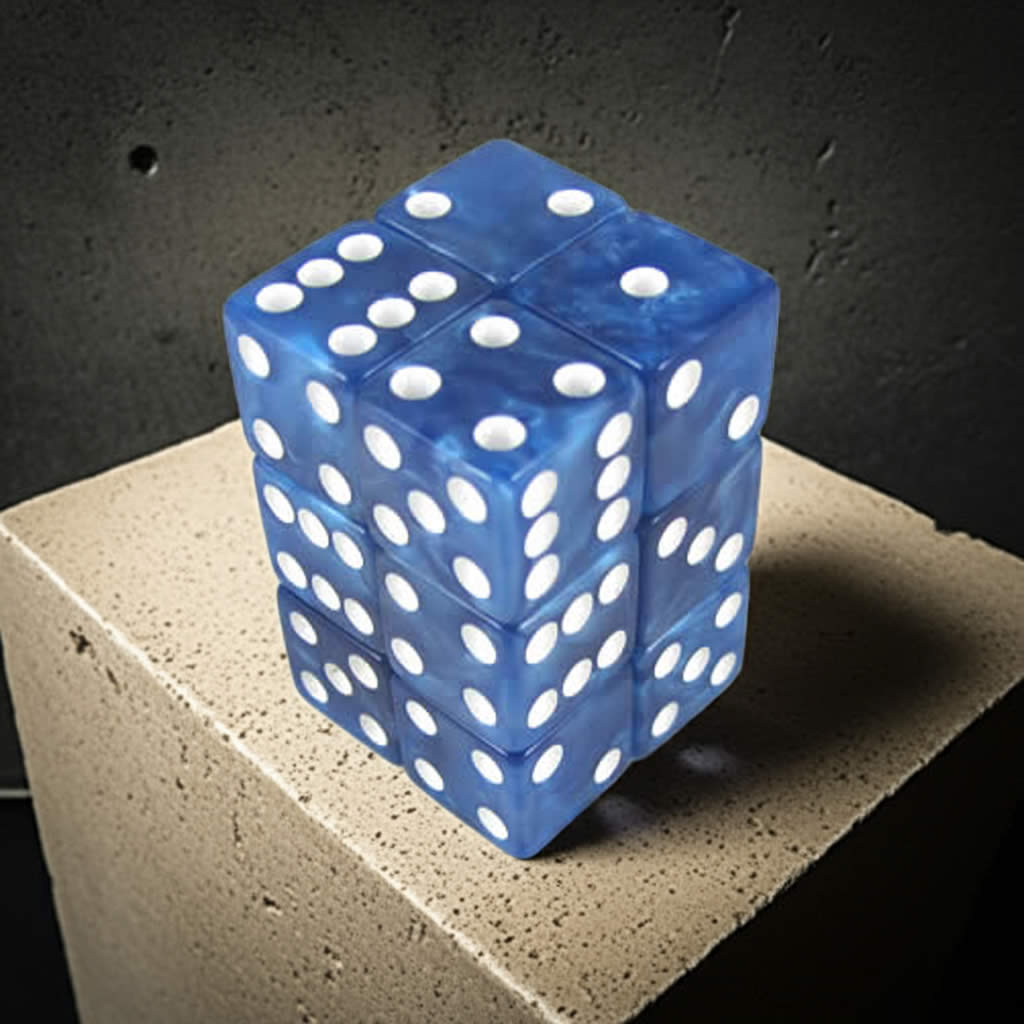 KOP08619 Blue Marbleized Dice with White Pips D6 16mm (5/8in) Pack of 12 Dice