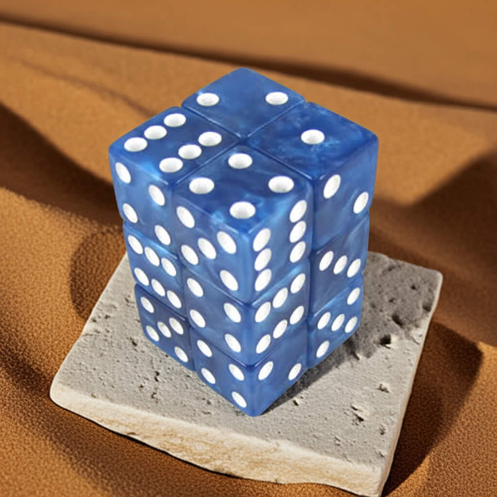 KOP08619 Blue Marbleized Dice with White Pips D6 16mm (5/8in) Pack of 12 Dice