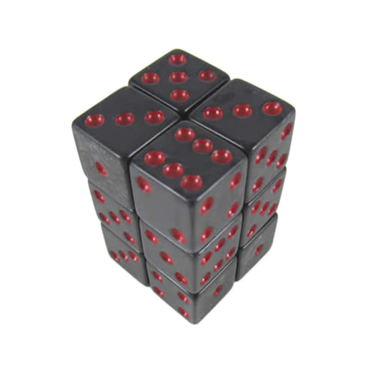 KOP08620 Charcoal Marbleized Dice with Red Pips D6 16mm (5/8in) Pack of 12 Dice