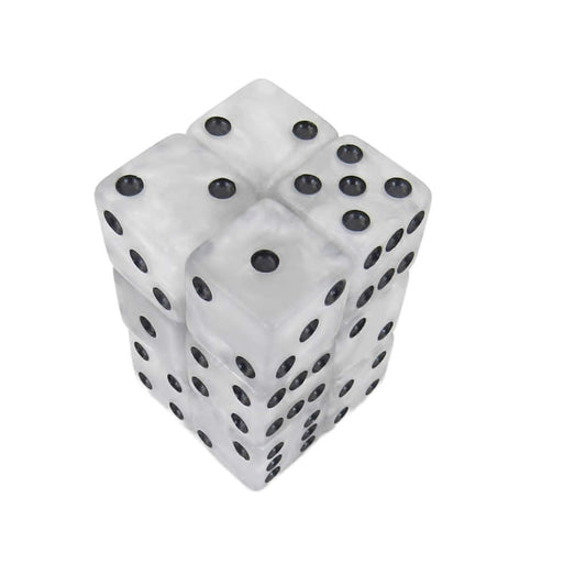 KOP08622 Pearl Marbleized Dice with Black Pips D6 16mm (5/8in) Pack of 12 Dice