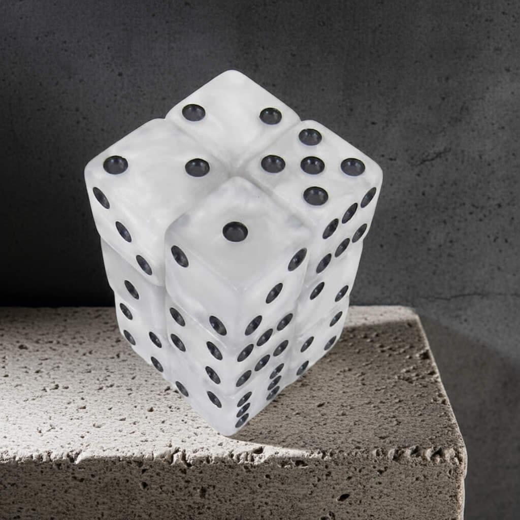 KOP08622 Pearl Marbleized Dice with Black Pips D6 16mm (5/8in) Pack of 12 Dice