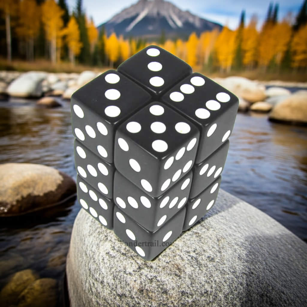 KOP08625 Black Opaque Dice with White Pips D6 16mm (5/8in) Pack of 12 Dice