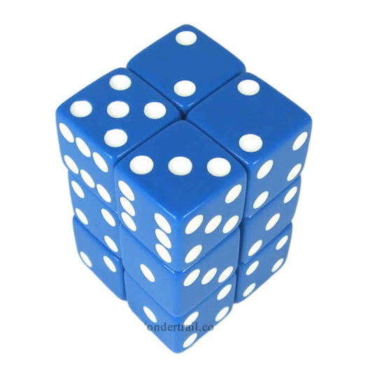 KOP08626 Blue Opaque Dice with White Pips D6 16mm (5/8in) Pack of 12