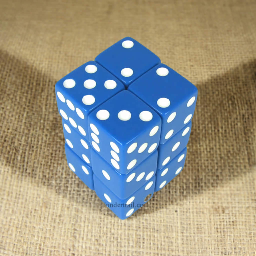KOP08626 Blue Opaque Dice with White Pips D6 16mm (5/8in) Pack of 12