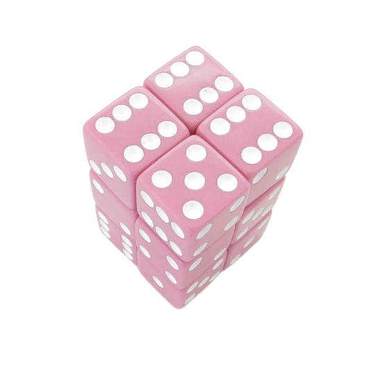 KOP08629 Pink Opaque Dice with White Pips D6 16mm (5/8in) Pack of 12 Dice
