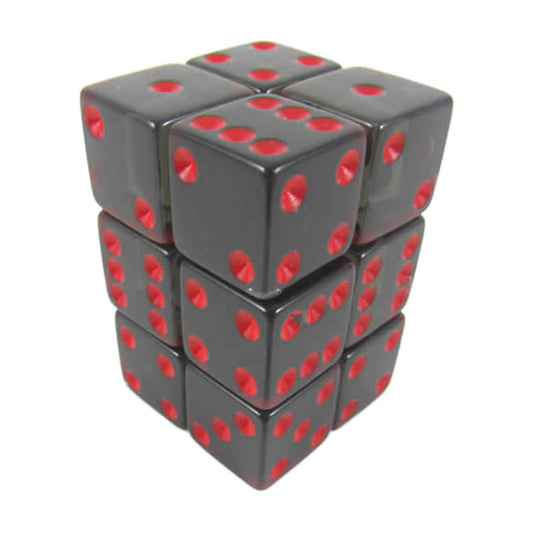 KOP08641 Smoke Transparent Dice Red Pips D6 16mm (5/8in) Pack of 12