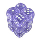 KOP08647 Purple Transparent Dice with Glow in the Dark Pips D6 16mm (5/8in) Pack of 12 Dice