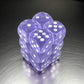 KOP08647 Purple Transparent Dice with Glow in the Dark Pips D6 16mm (5/8in) Pack of 12 Dice