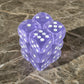 KOP08647 Purple Transparent Dice with Glow in the Dark Pips D6 16mm (5/8in) Pack of 12 Dice