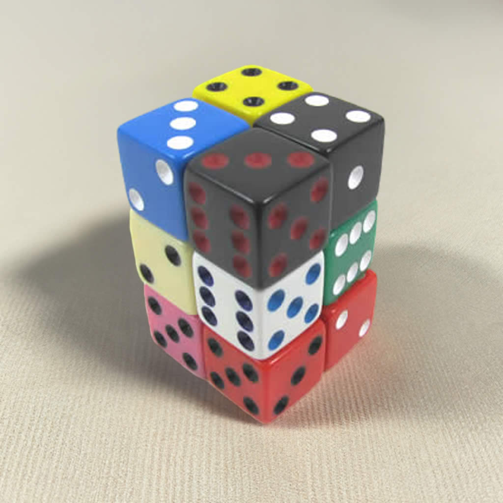 KOP08753 Assorted Opaque Dice with Pips D6 16mm (5/8in) Pack of 12 Dice