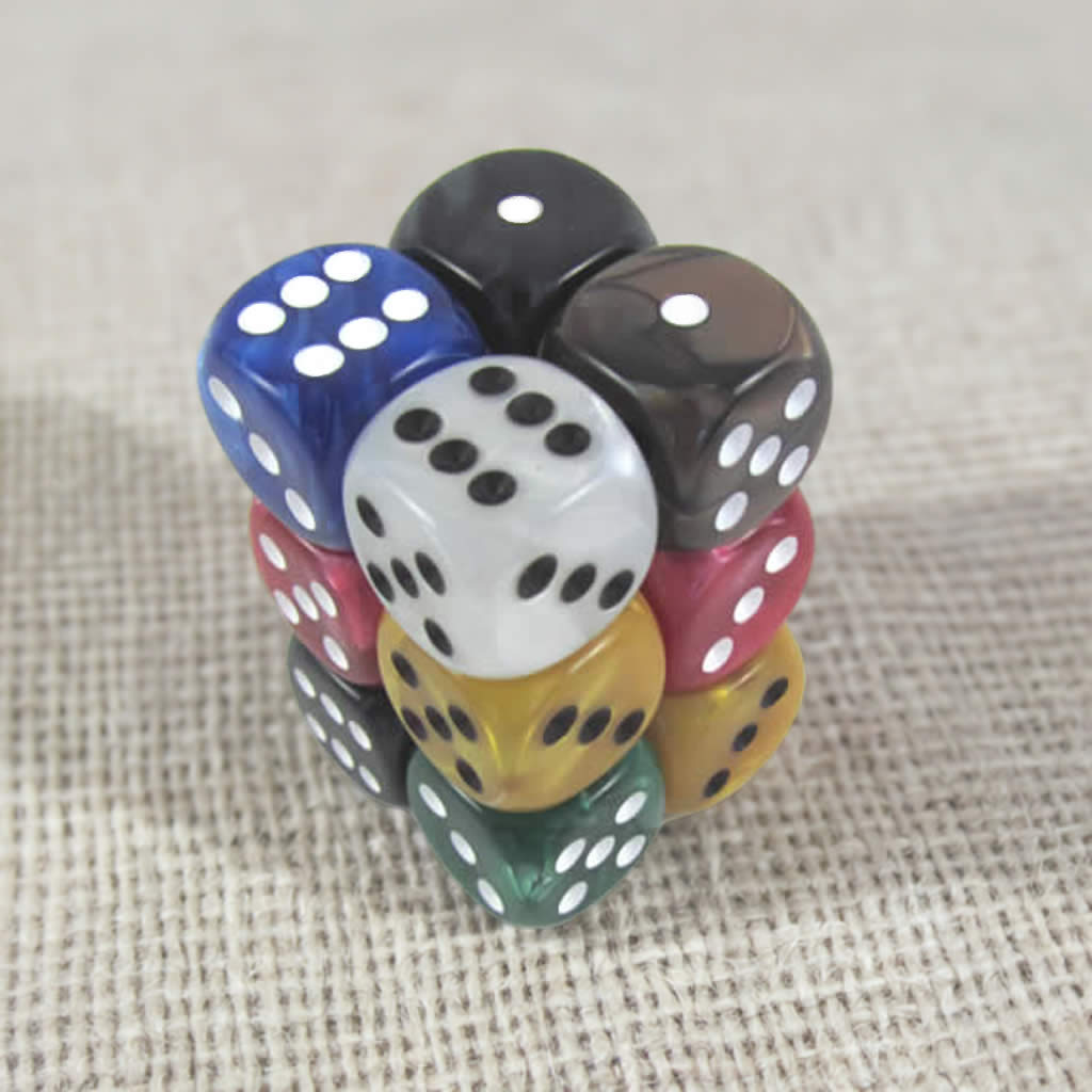 KOP08793 Assorted Marbleized Deluxe Dice Pips D6 16mm Pack of 12