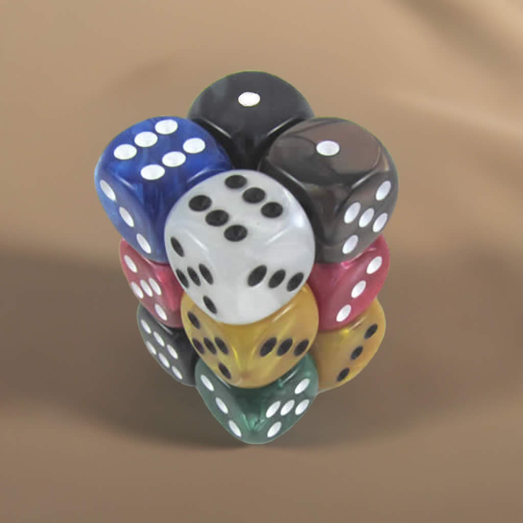 KOP08793 Assorted Marbleized Deluxe Dice Pips D6 16mm Pack of 12