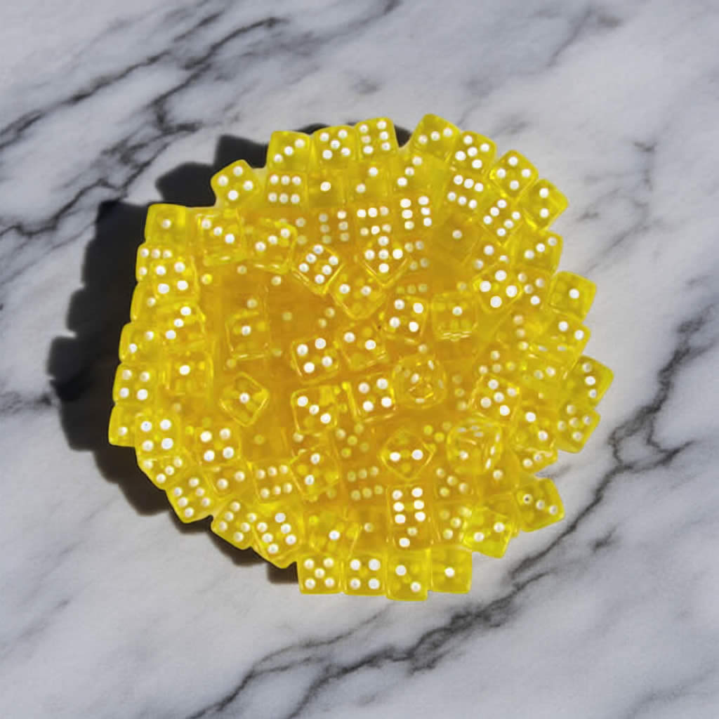 KOP09703 Yellow Transparent Dice with White Pips D6 5mm (13/64in) Bulk Pack of 250 Dice