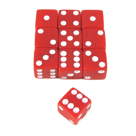 KOP09874 Red Opaque Dice with White Pips D6 8mm (5/16in) Pack of 10 Dice