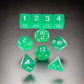 KOP09950 Green Transparent Dice with White Numbers 16mm (5/8in) Set of 10 Dice
