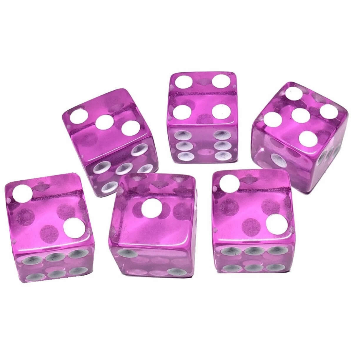 KOP10875 Orchid Transparent Dice with White Pips D6 16mm (5/8in) Pack of 6 Dice