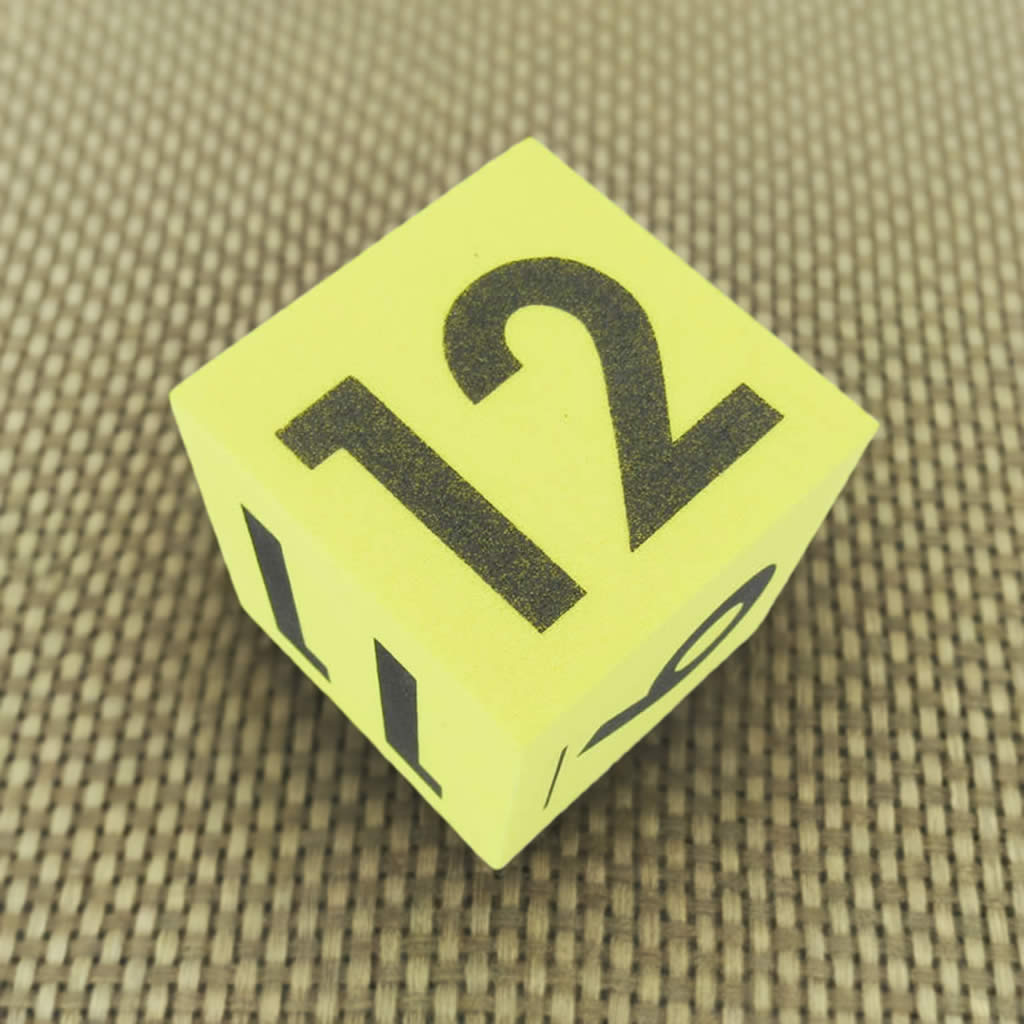 KOP10969 Yellow Opaque Foam Die Black Numbers 7 to 12 D6 50mm Pack of 1