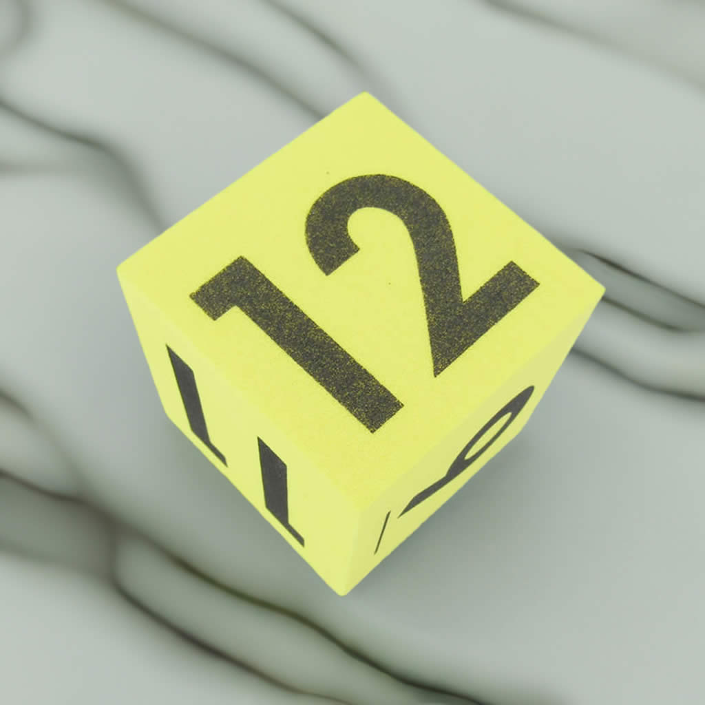 KOP10969 Yellow Opaque Foam Die Black Numbers 7 to 12 D6 50mm Pack of 1